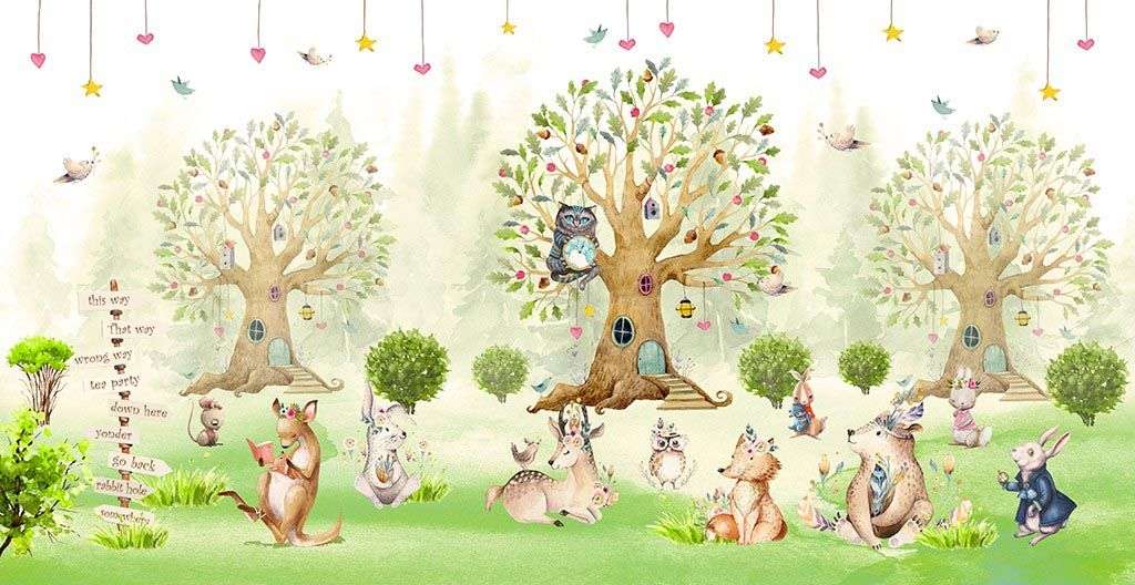 Фотообои в интерьере зверюшки на опушке  14-461 фото