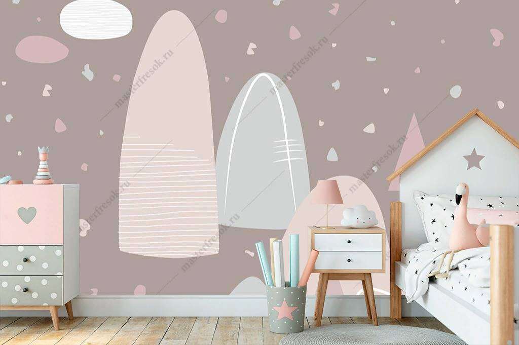 Фотообои в интерьере горы на розовом фоне  14-100 фото