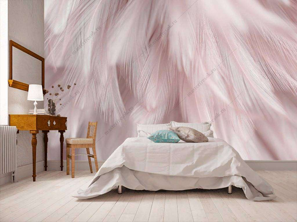 Фотообои в интерьере розовые перья  9-1224 фото