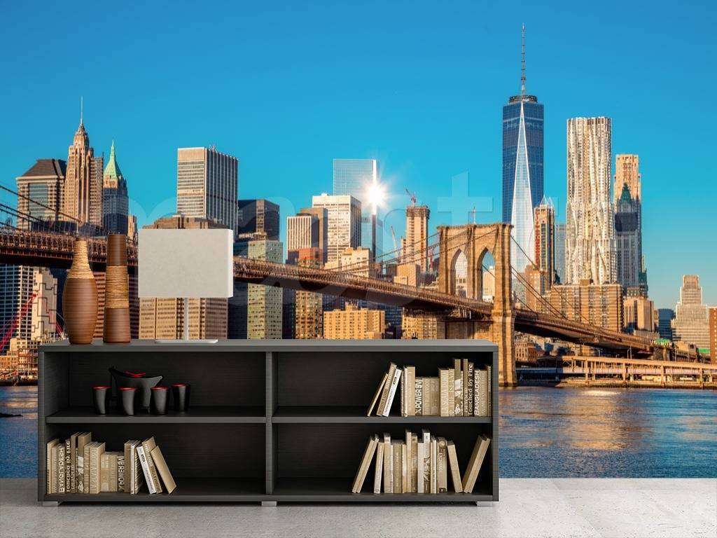 Фотообои в интерьере бруклинский мост в ясную погоду  9-832 фото