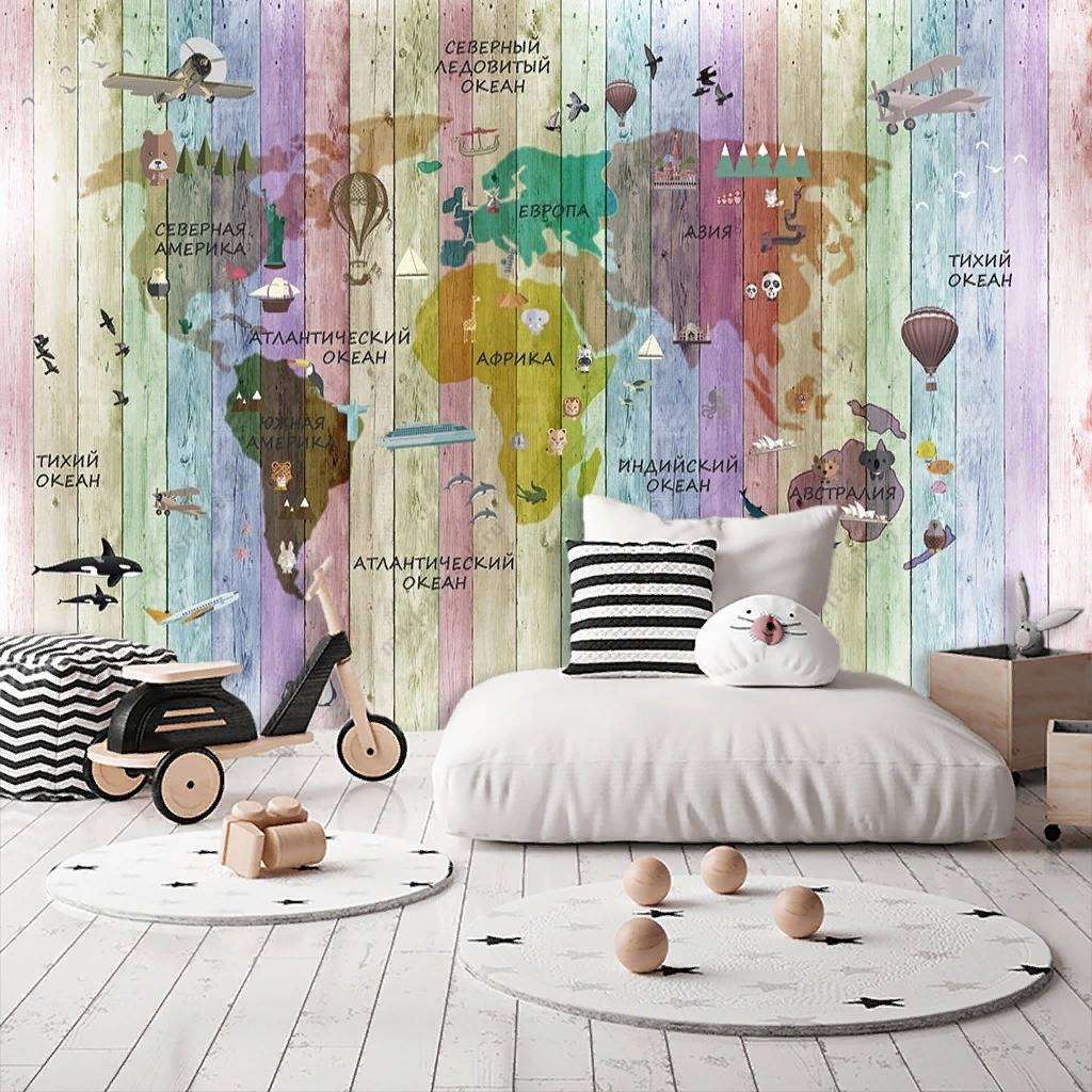 Фотообои в интерьере карта деревянный фотофон  12-1149 фото