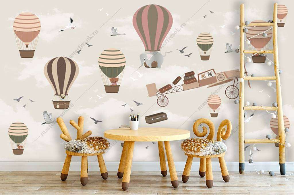 Фотообои в интерьере воздушный шар в полете  12-947 фото