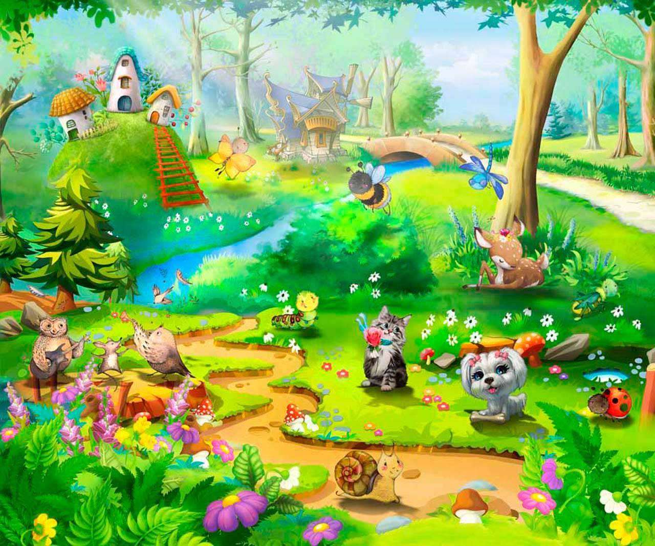 Фотообои в интерьере сказочные герои на поляне  7-497 фото