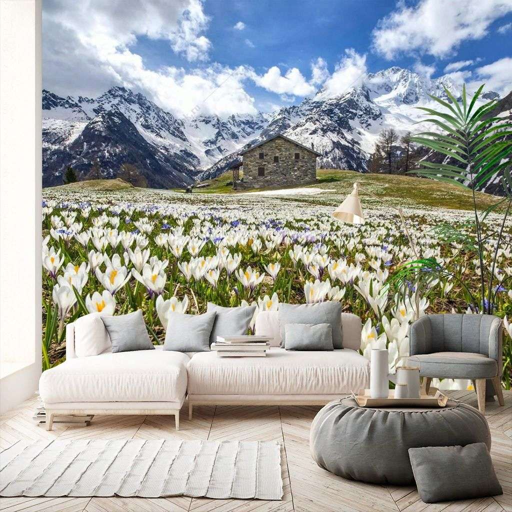 Фотообои в интерьере альпийский луг  9-1678 фото