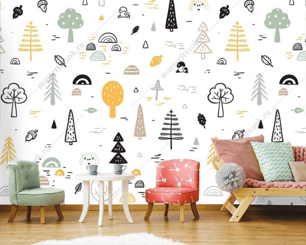 Фотообои Бесшовные обои на стену:  Лес рисунок. Артикул: 12-669  