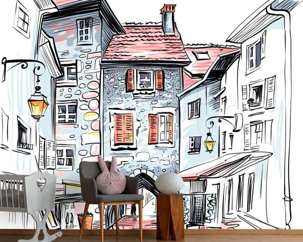 Фотообои в интерьере старинный город граффити  12-495 фото