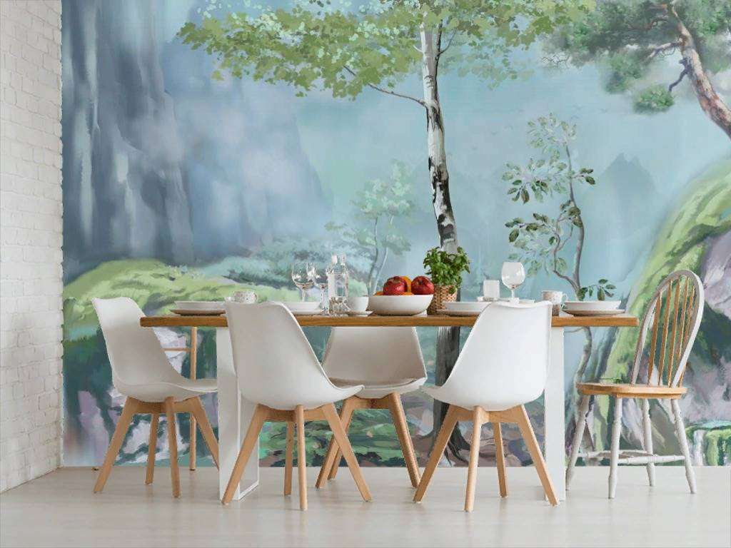 Фотообои в интерьере лес акварель  13-291 фото