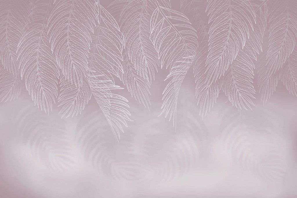 Фотообои в интерьере 3д листики на розовом фоне   14-755 фото