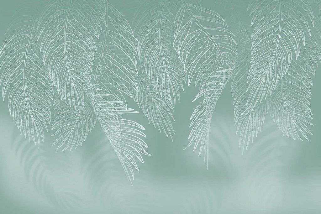 Фотообои в интерьере 3д листья на зеленом фоне   14-756 фото