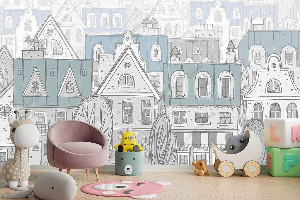 Фотообои в интерьере город в детскую  14-084 фото
