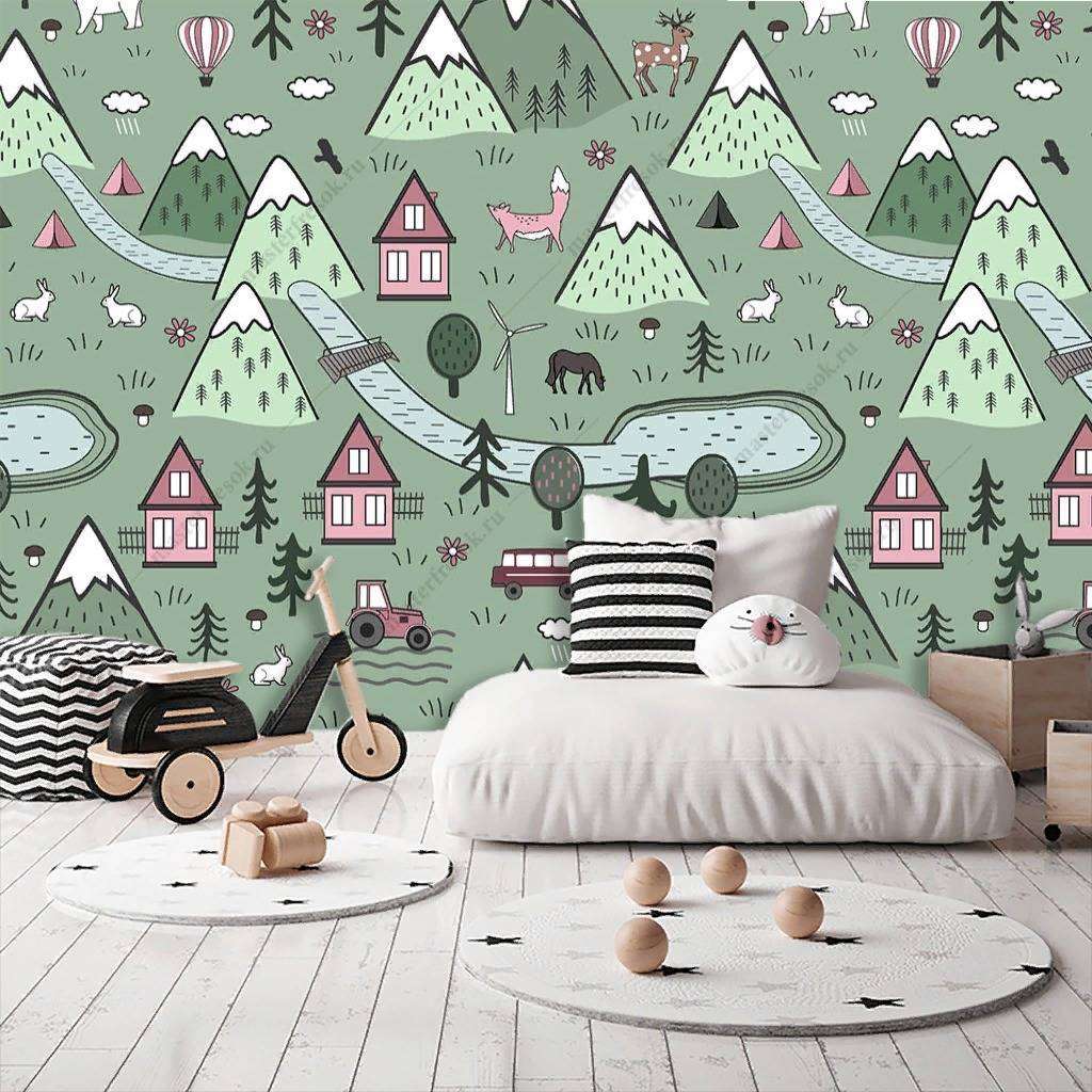 Фотообои в интерьере домики зеленые  12-711 фото