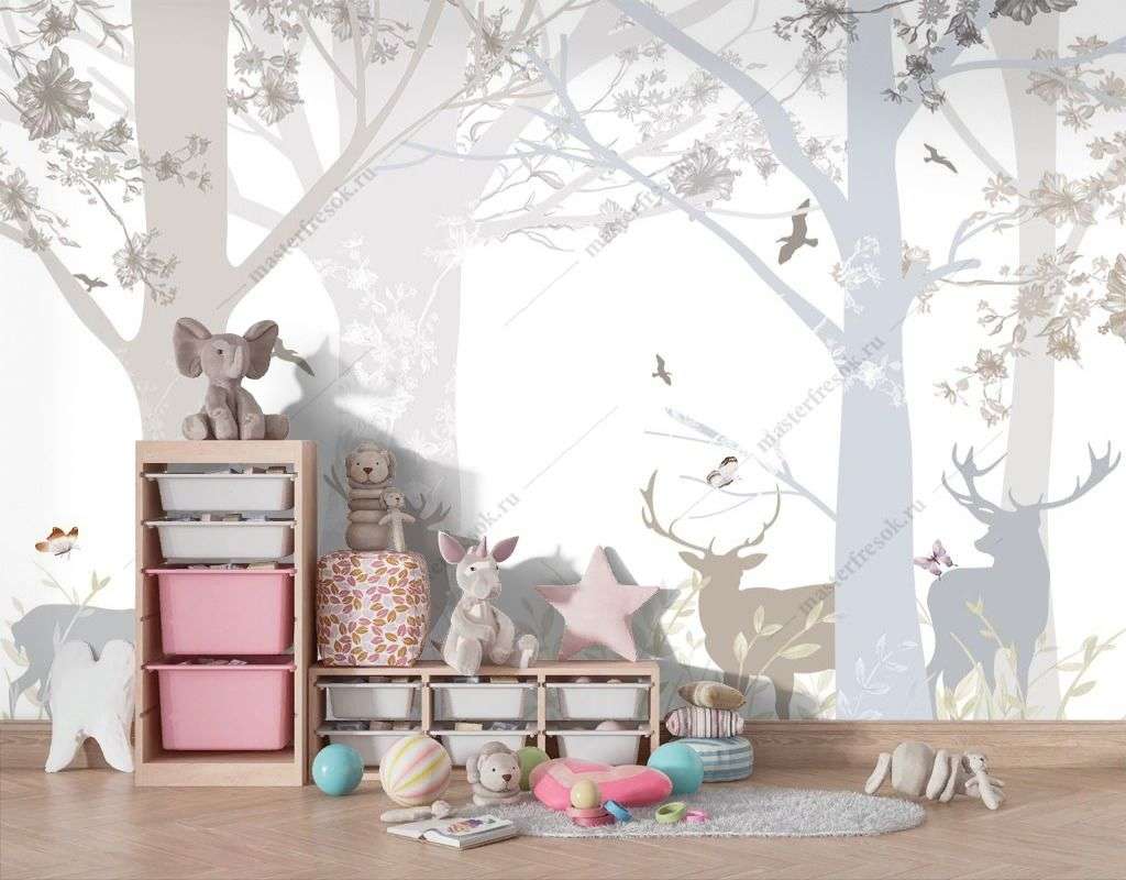 Фотообои в интерьере олени в лесу  14-475 фото