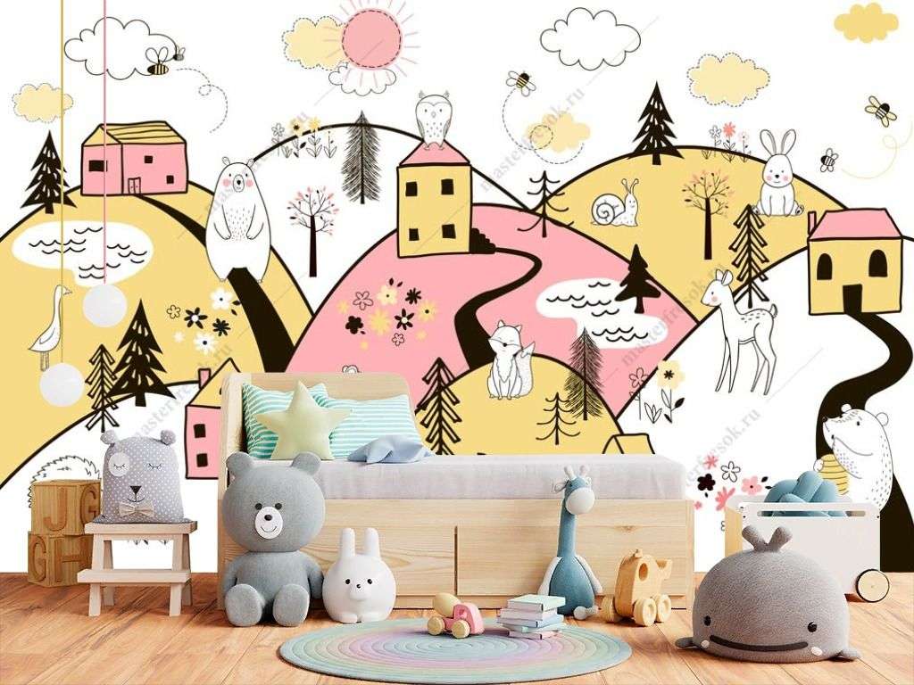 Фотообои в интерьере сказочный город на холмах  12-1310 фото