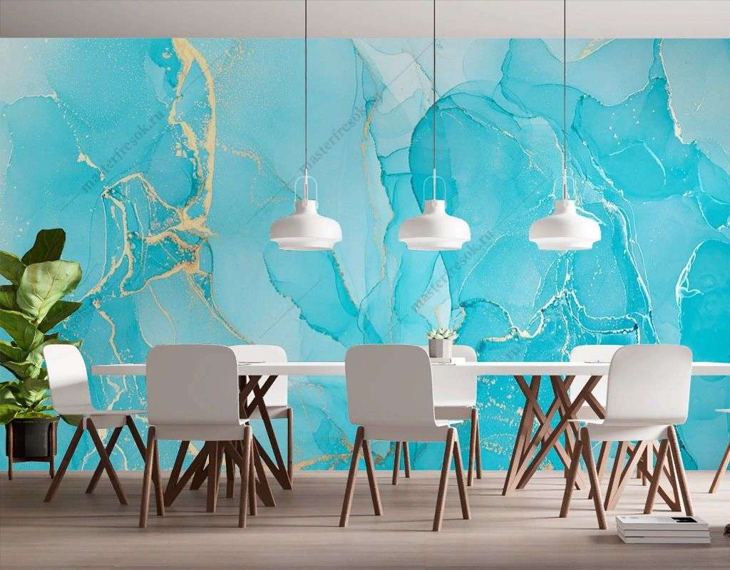 Фотообои в интерьере чернила голубые  9-1781 фото