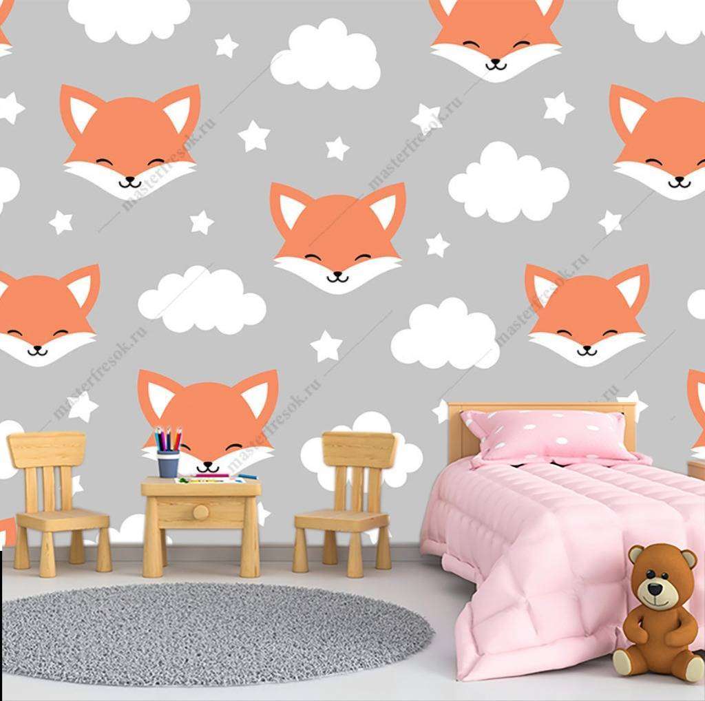 Фотообои в интерьере лисички и облака  12-702 фото