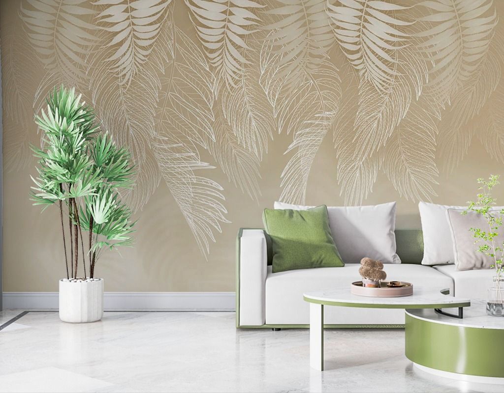 Фотообои Тонкие листики на бежевом фоне   14-754