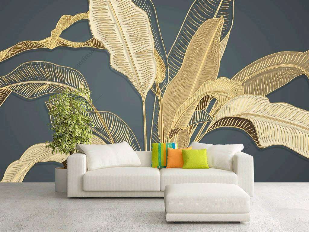 Фотообои в интерьере золотые перья на темном фоне  9-1195 фото