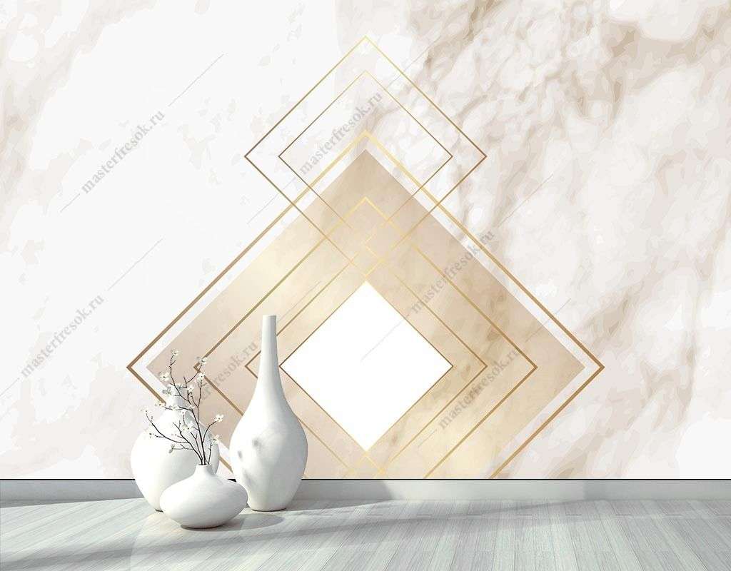 Фотообои в интерьере золотой ромб на мраморе  9-1495 фото
