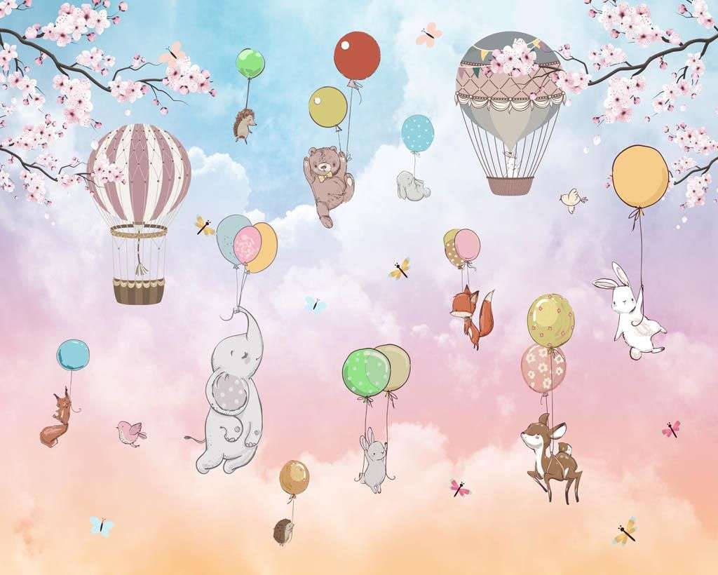 Фотообои в интерьере зверушки на воздушном шаре  14-245 фото