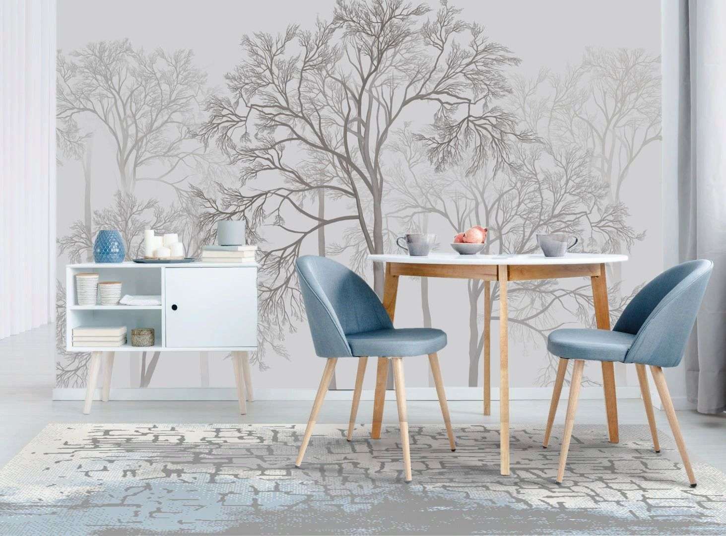 Фотообои в интерьере лес темный на светлом фоне  13-707 фото