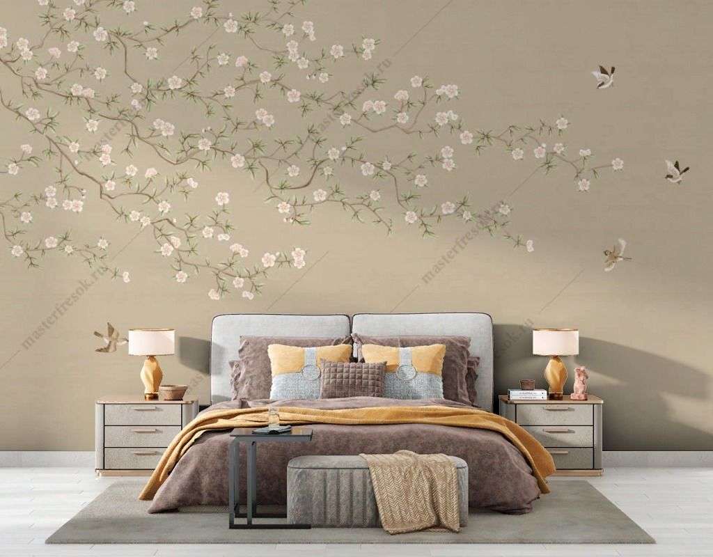 Фотообои в интерьере нежная веточка сакуры  9-1688 фото