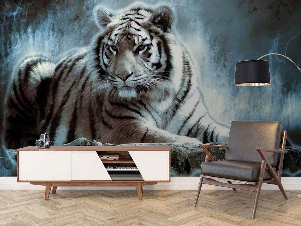 Фотообои в интерьере ночной тигр  17-4182 фото