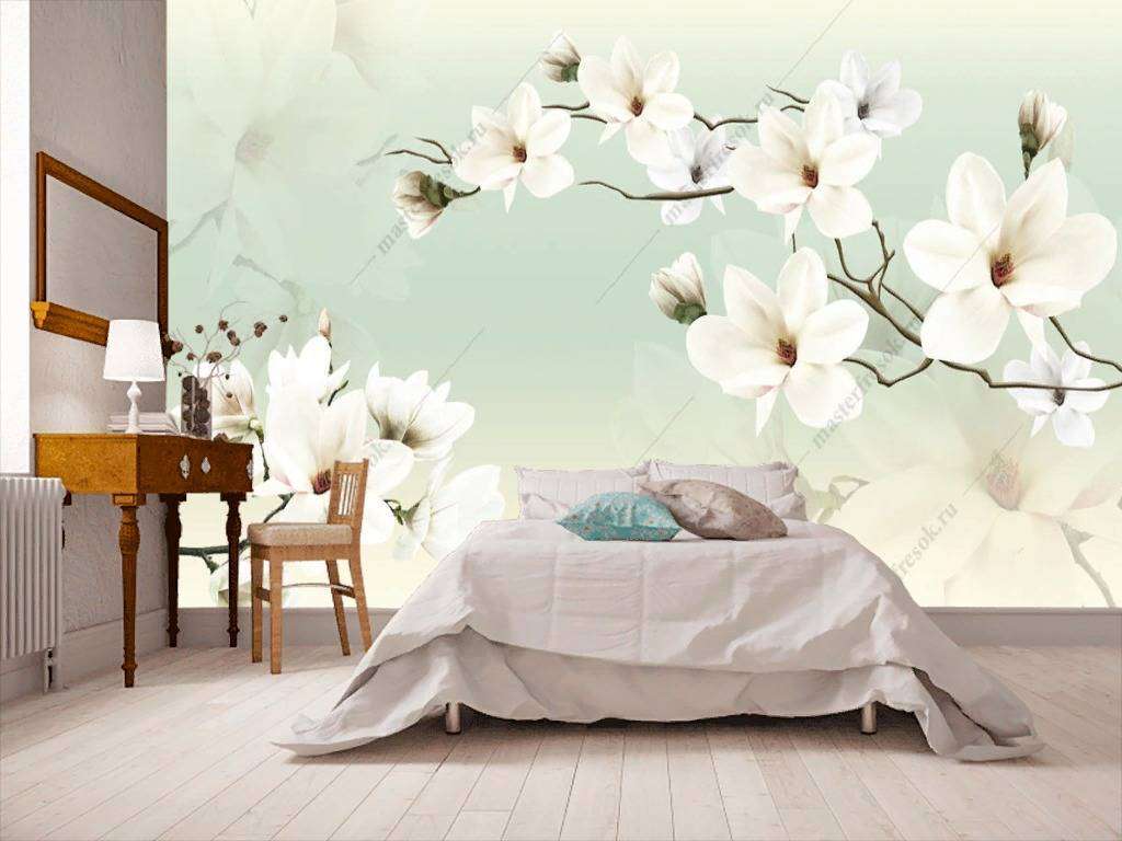 Фотообои в интерьере ветка магнолии  10-728 фото