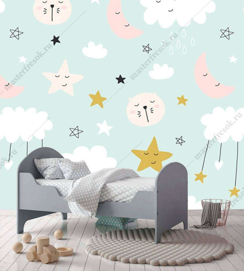 Фотообои в интерьере облака и звездочки  12-672 фото