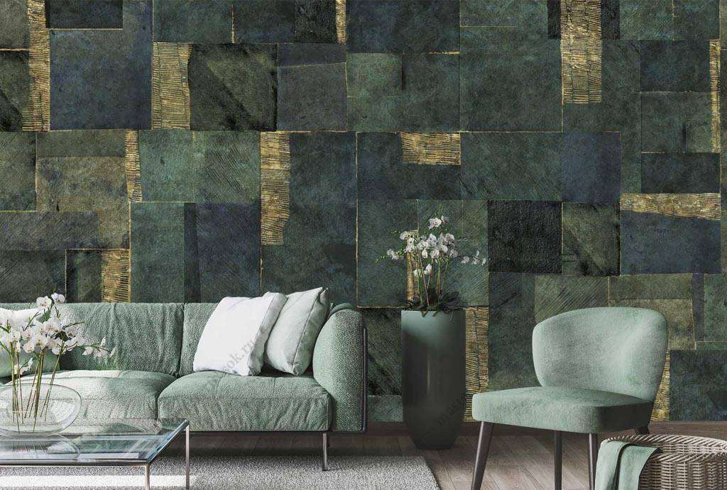 Фотообои в интерьере зеленая геометрия  9-1237 фото