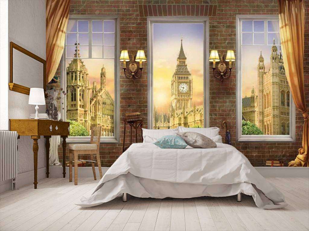 Фотообои в интерьере окно с видом на биг бен  17-0089 фото