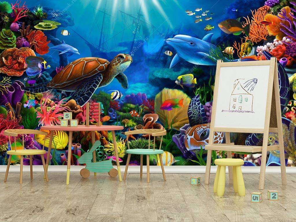 Фотообои в интерьере на глубине океана  8-313 фото