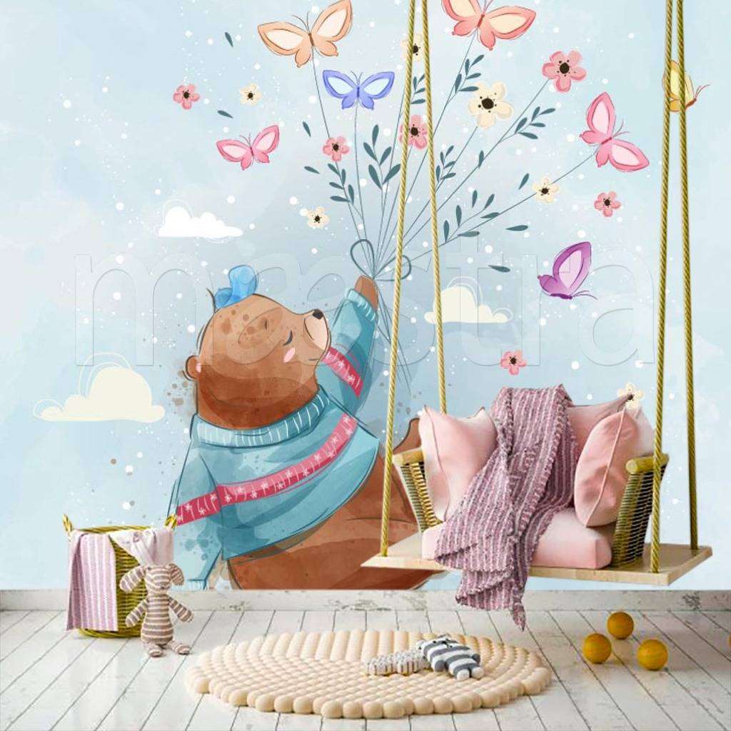 Фотообои Мишка с бабочками  12-471