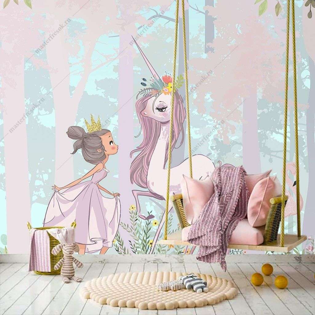 Фотообои в интерьере единорог с балериной  12-1472 фото
