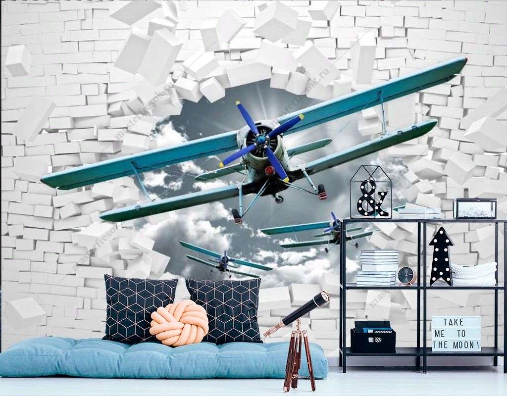 Фотообои в интерьере самолет 3д  14-557 фото