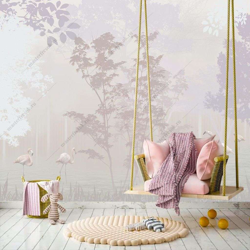 Фотообои в интерьере фламинго в розовом лесу  12-1479 фото