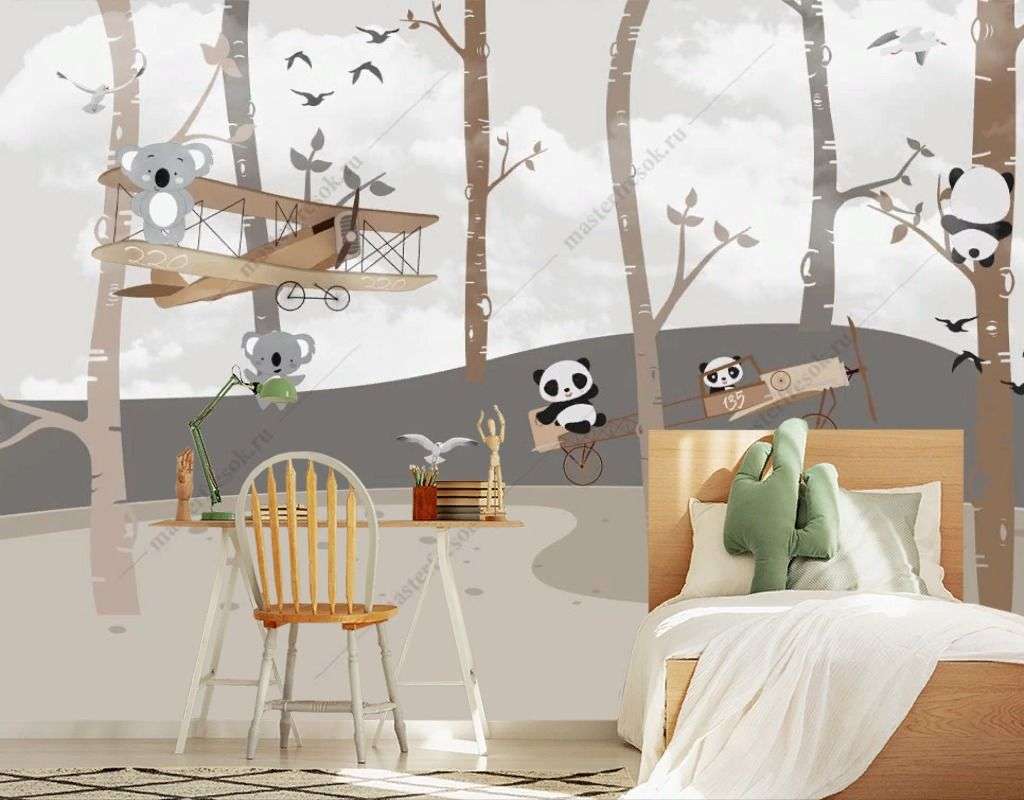 Фотообои в интерьере панды на дереве  14-603 фото