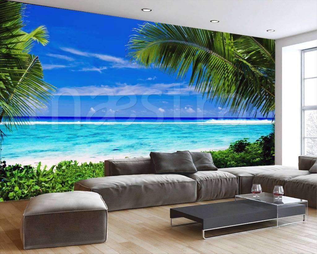 Фотообои в интерьере тропический изумрудный пейзаж  4-341 фото