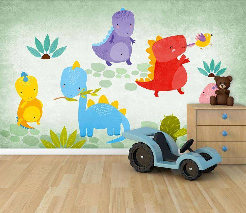 Фотообои в интерьере цветные динозавры  15-633 фото