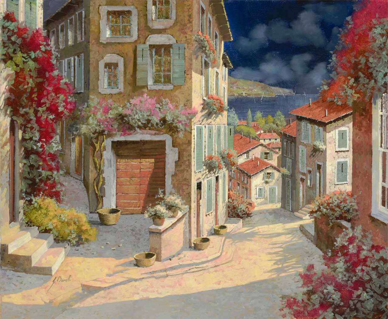 Фотообои в интерьере старинная улочка с грозовыми тучами  8-007 фото