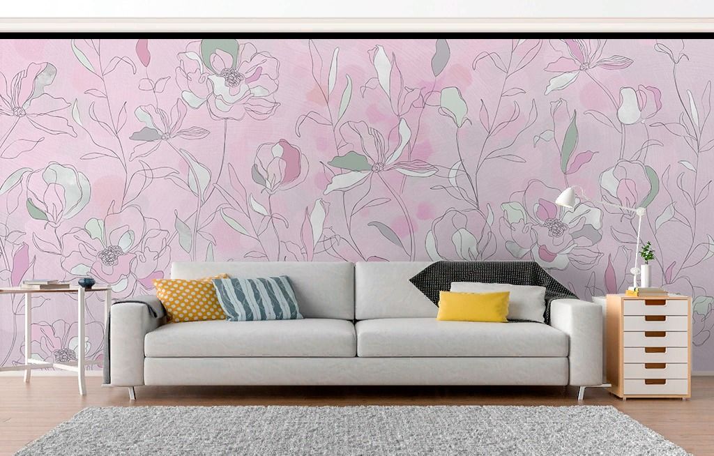 Фотообои Фон розовый с листьями  9-1990