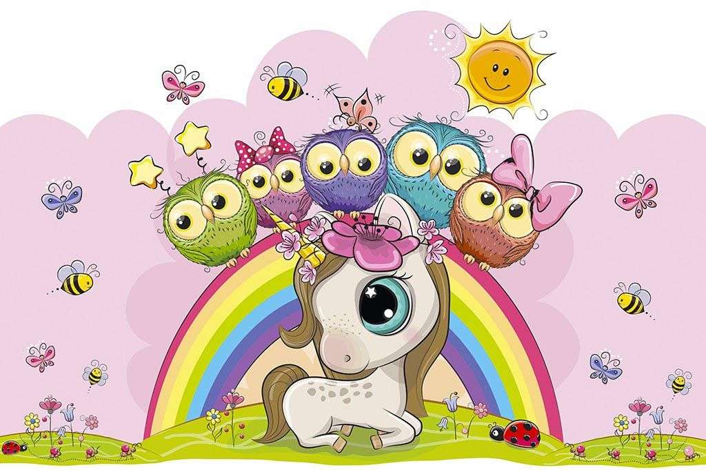 Фотообои в интерьере совята и единорожка мультяшка  12-1293 фото