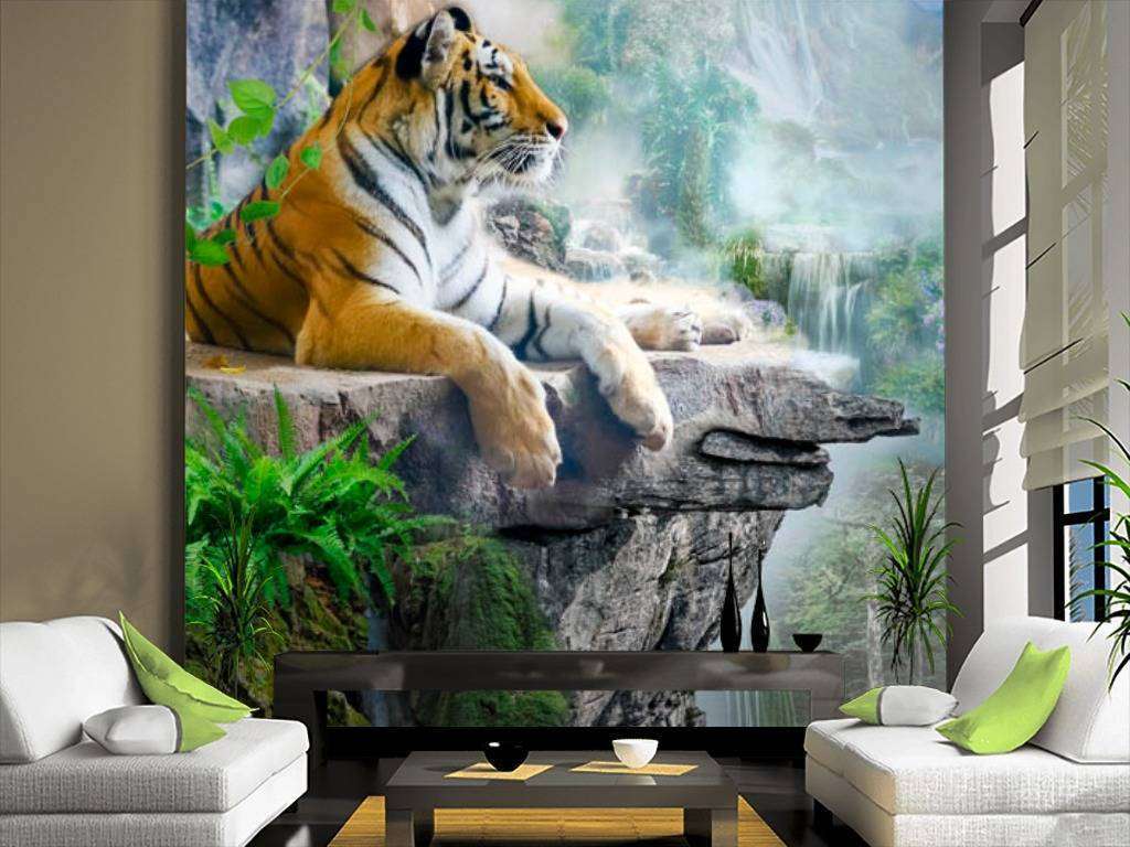 Фотообои Бесшовные обои на стену:  Тигр на скале. Артикул: 13-051  