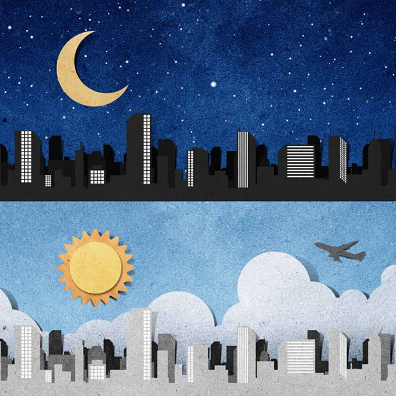 Фотообои в интерьере день и ночь в городе  12-323 фото