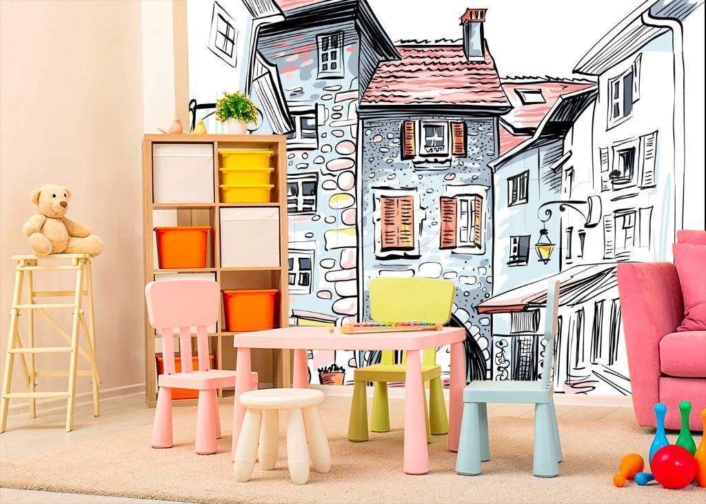 Фотообои в интерьере старинный город граффити  12-495 фото