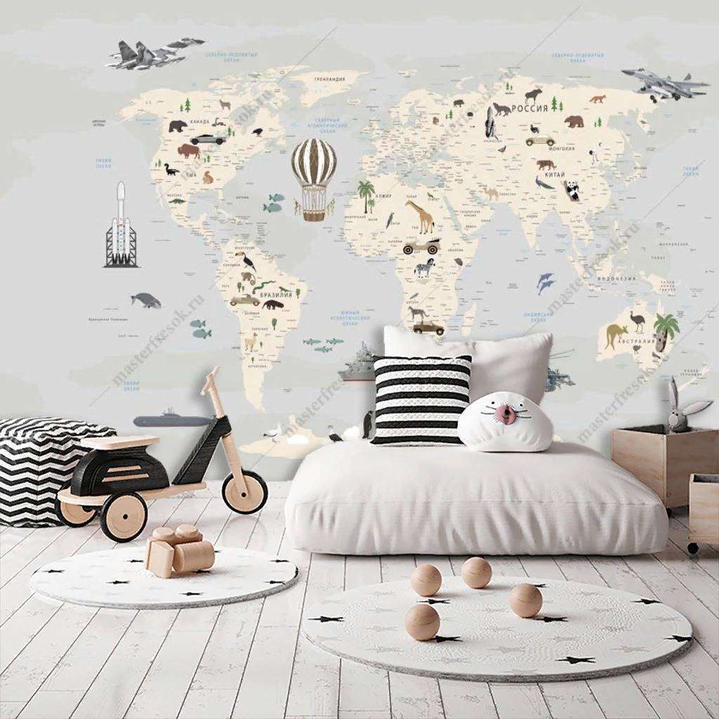 Фотообои в интерьере карта мира и военная техника  12-1185 фото