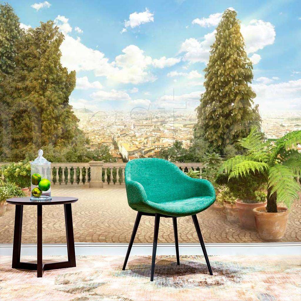 Фотообои Бесшовные обои на стену:  Балкон с видом на город. Артикул: 11-040  