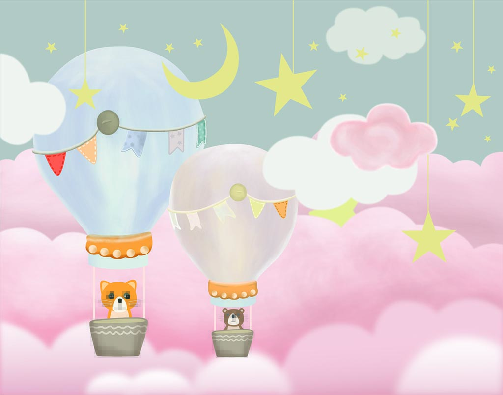 Фотообои в интерьере воздушный шар в облаках  14-049 фото