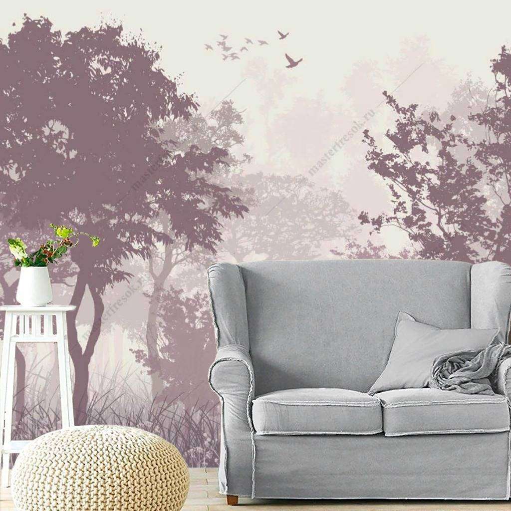 Фотообои в интерьере лес розовый  14-133 фото