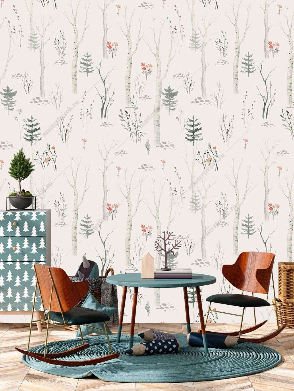 Фотообои в интерьере фоновый лес  14-222 фото