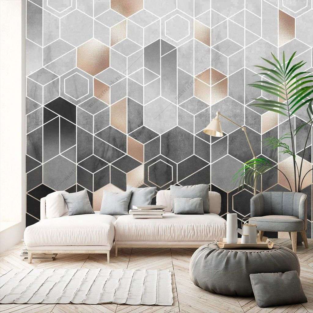 Фотообои в интерьере серые соты  9-1346 фото